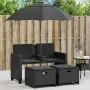 Sofá jardín 2 plazas con sombrilla y taburetes ratán PE negro by , Outdoor sofas - Ref: Foro24-365883, Price: 239,50 €, Disco...