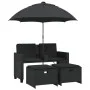 Sofá jardín 2 plazas con sombrilla y taburetes ratán PE negro by , Outdoor sofas - Ref: Foro24-365883, Price: 239,50 €, Disco...