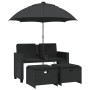 Sofá jardín 2 plazas con sombrilla y taburetes ratán PE negro von , Outdoor-Sofas - Ref: Foro24-365883, Preis: 244,21 €, Raba...