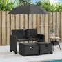 Sofá jardín 2 plazas con sombrilla y taburetes ratán PE negro by , Outdoor sofas - Ref: Foro24-365883, Price: 239,50 €, Disco...