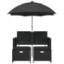 Sofá jardín 2 plazas con sombrilla y taburetes ratán PE negro by , Outdoor sofas - Ref: Foro24-365883, Price: 239,50 €, Disco...