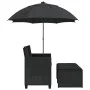 Sofá jardín 2 plazas con sombrilla y taburetes ratán PE negro by , Outdoor sofas - Ref: Foro24-365883, Price: 239,50 €, Disco...