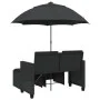 Sofá jardín 2 plazas con sombrilla y taburetes ratán PE negro by , Outdoor sofas - Ref: Foro24-365883, Price: 239,50 €, Disco...
