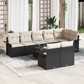 Conjunto de sofá de jardín con cojín 9 pcs Negro Poliratán