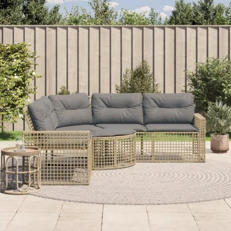 Sofá de jardín forma de L con cojines y taburete ratán PE beige by , Outdoor sofas - Ref: Foro24-365897, Price: 351,26 €, Dis...