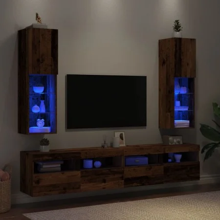 TV-Möbel mit LED-Lichtern, 2 Stück, verwittertes Holz, 30,5x30x102 cm. von , TV-Möbel - Ref: Foro24-857677, Preis: 96,68 €, R...