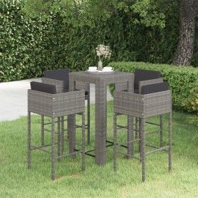 5-teiliges Garten-Barmöbel-Set und graue synthetische Rattankissen von vidaXL, Gartensets - Ref: Foro24-3094782, Preis: 414,5...