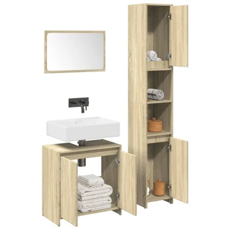 Set de muebles de baño 3 pzas madera contrachapada roble Sonoma de , Muebles de baño - Ref: Foro24-3324974, Precio: 116,08 €,...