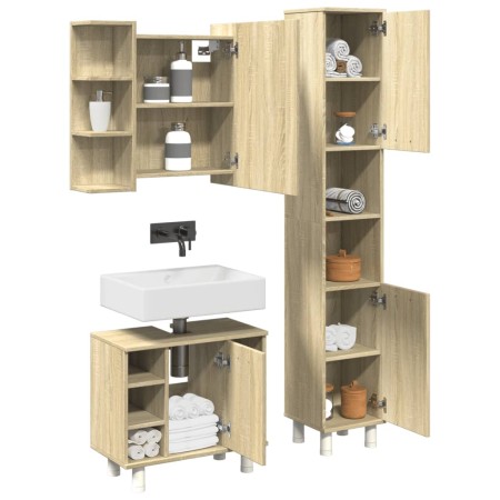 Set de muebles de baño 3 pzas madera contrachapada roble Sonoma von , Badezimmermöbel - Ref: Foro24-3324976, Preis: 176,99 €,...