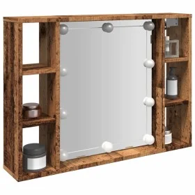 Mueble con espejo y LED madera ingeniería envejecida 76x15x55cm by , Closets and storage - Ref: Foro24-857001, Price: 64,80 €...