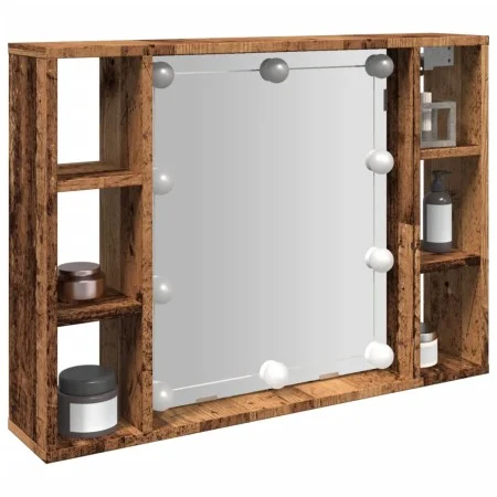 Mueble con espejo y LED madera ingeniería envejecida 76x15x55cm by , Closets and storage - Ref: Foro24-857001, Price: 64,80 €...