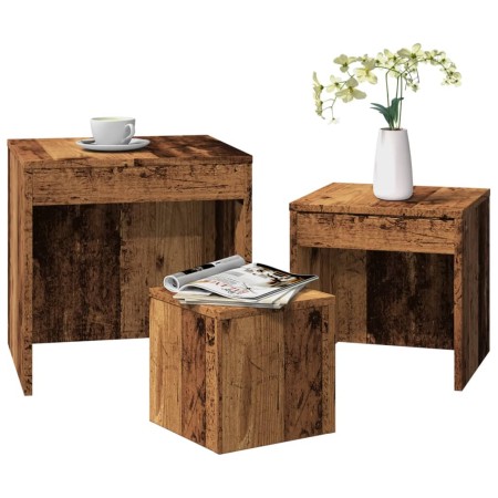 Stackable tables, set of 3, aged engineered wood by , Side tables - Ref: Foro24-856686, Price: 71,39 €, Discount: %