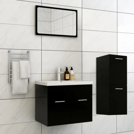 Juego de muebles de baño madera de ingeniería negro de , Muebles de baño - Ref: Foro24-3071451, Precio: 244,03 €, Descuento: %