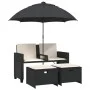 Gartensofa für 2 Personen mit Sonnenschirm und Hockern aus schwarzem PE-Rattan. von , Outdoor-Sofas - Ref: Foro24-365882, Pre...
