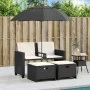 Gartensofa für 2 Personen mit Sonnenschirm und Hockern aus schwarzem PE-Rattan. von , Outdoor-Sofas - Ref: Foro24-365882, Pre...