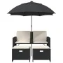 Gartensofa für 2 Personen mit Sonnenschirm und Hockern aus schwarzem PE-Rattan. von , Outdoor-Sofas - Ref: Foro24-365882, Pre...