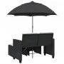 Gartensofa für 2 Personen mit Sonnenschirm und Hockern aus schwarzem PE-Rattan. von , Outdoor-Sofas - Ref: Foro24-365882, Pre...