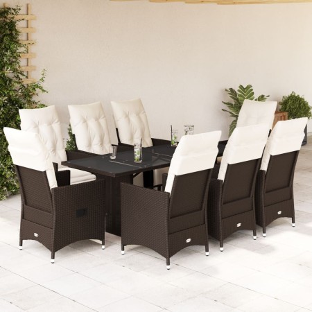 Garden table and chairs set, 9 pieces, with brown PE rattan cushions. by , Garden sets - Ref: Foro24-3276922, Price: 1,00 €, ...