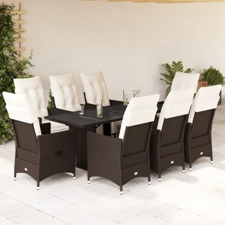Garden table and chairs set, 9 pieces, with brown PE rattan cushions. by , Garden sets - Ref: Foro24-3276922, Price: 1,00 €, ...