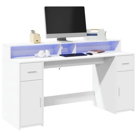 Engineered wood white desk with LED light 160x55x91 cm by , Desks - Ref: Foro24-3309429, Price: 192,87 €, Discount: %