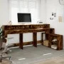 Schreibtisch mit LED-Beleuchtung, Eichenholz in Raucheiche-Optik, 200x104x91cm. von , Schreibtische - Ref: Foro24-3309469, Pr...