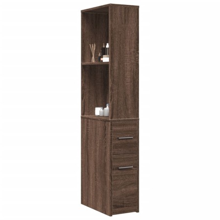 Schmaler Badezimmerschrank mit Rollen aus braunem Eichenholz. von , Schließfächer und Lagerschränke - Ref: Foro24-855301, Pre...
