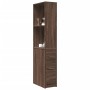Schmaler Badezimmerschrank mit Rollen aus braunem Eichenholz. von , Schließfächer und Lagerschränke - Ref: Foro24-855301, Pre...