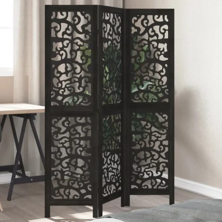 Biombo separador de 3 paneles madera maciza Paulownia negro de , Divisores de ambientes - Ref: Foro24-358749, Precio: 80,88 €...