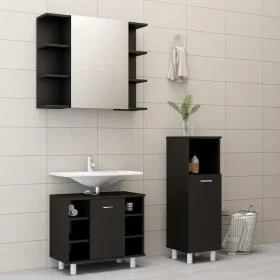 3-teiliges Badezimmermöbelset aus schwarzem Holzwerkstoff von vidaXL, Badezimmermöbel - Ref: Foro24-3056944, Preis: 173,22 €,...