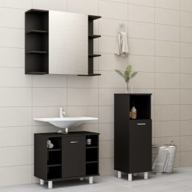 3-teiliges Badezimmermöbelset aus schwarzem Holzwerkstoff von vidaXL, Badezimmermöbel - Ref: Foro24-3056944, Preis: 173,54 €,...