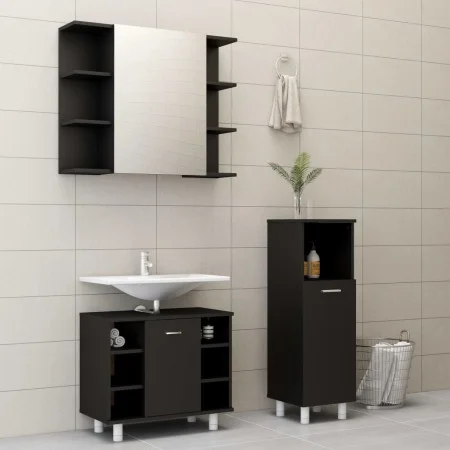3-teiliges Badezimmermöbelset aus schwarzem Holzwerkstoff von vidaXL, Badezimmermöbel - Ref: Foro24-3056944, Preis: 173,22 €,...