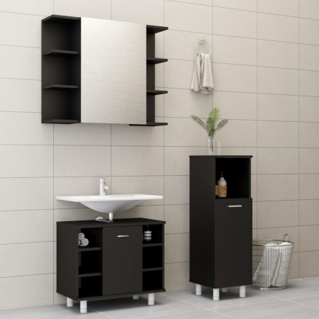 3-teiliges Badezimmermöbelset aus schwarzem Holzwerkstoff von vidaXL, Badezimmermöbel - Ref: Foro24-3056944, Preis: 170,82 €,...