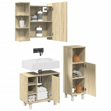 Set de muebles de baño 3 pzas madera contrachapada roble Sonoma de , Muebles de baño - Ref: Foro24-3324975, Precio: 151,01 €,...