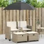 Zweiplätziges Gartensofa mit Sonnenschirm und Hockern aus beigem PE-Rattan. von , Outdoor-Sofas - Ref: Foro24-365886, Preis: ...