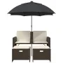 Garden sofa 2-seater with umbrella and brown PE rattan stools by , Outdoor sofas - Ref: Foro24-365884, Price: 245,78 €, Disco...