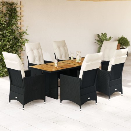 Set de comedor de jardín 7 pzas y cojines ratán sintético negro de , Conjuntos de jardín - Ref: Foro24-3276688, Precio: 778,2...