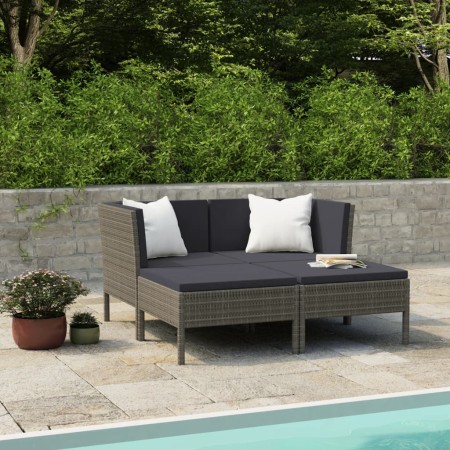 4-teiliges Gartenmöbel-Set und graue synthetische Rattankissen von vidaXL, Gartensets - Ref: Foro24-3056968, Preis: 258,30 €,...