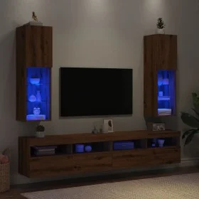 TV-Möbel mit LED-Lichtern, 2 Stück, handgefertigte Eiche, 30,5x30x102 cm. von , TV-Möbel - Ref: Foro24-857679, Preis: 110,99 ...