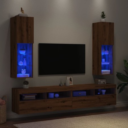 TV-Möbel mit LED-Lichtern, 2 Stück, handgefertigte Eiche, 30,5x30x102 cm. von , TV-Möbel - Ref: Foro24-857679, Preis: 112,99 ...