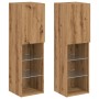 TV-Möbel mit LED-Lichtern, 2 Stück, handgefertigte Eiche, 30,5x30x102 cm. von , TV-Möbel - Ref: Foro24-857679, Preis: 112,99 ...