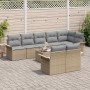 Conjunto de sofá de jardín con cojín 9 pcs Beige Poliratán