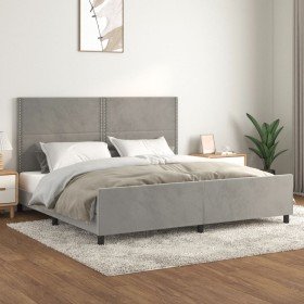 Estructura de cama sin colchón terciopelo gris claro 200x200 cm Estructura de cama sin colchón terciopelo gris claro 200x200 cm