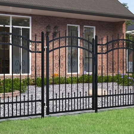 Black coated steel spear point fence gate 103x175cm by , garden gates - Ref: Foro24-151091, Price: 159,49 €, Discount: %