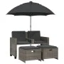 Sofá jardín 2 plazas con sombrilla y taburetes ratán PE gris by , Outdoor sofas - Ref: Foro24-365885, Price: 246,05 €, Discou...