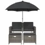 Sofá jardín 2 plazas con sombrilla y taburetes ratán PE gris by , Outdoor sofas - Ref: Foro24-365885, Price: 246,05 €, Discou...