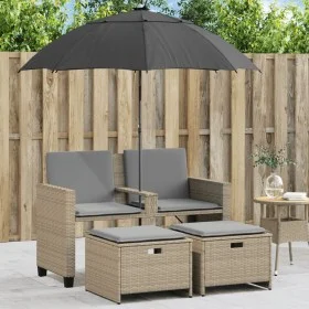 Sofá jardín 2 plazas con sombrilla y taburetes ratán PE beige von , Outdoor-Sofas - Ref: Foro24-365887, Preis: 245,78 €, Raba...
