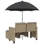 Sofá jardín 2 plazas con sombrilla y taburetes ratán PE beige de , Sofás de exterior - Ref: Foro24-365887, Precio: 245,78 €, ...