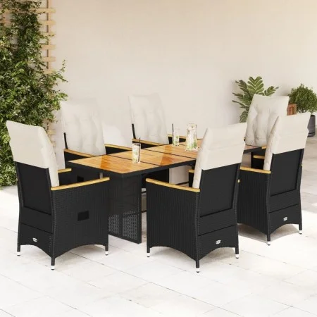 Set de mesa y sillas de jardín 7 pzas y cojines ratán PE negro de , Conjuntos de jardín - Ref: Foro24-3276965, Precio: 892,71...