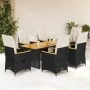 Set de mesa y sillas de jardín 7 pzas y cojines ratán PE negro de , Conjuntos de jardín - Ref: Foro24-3276965, Precio: 892,71...