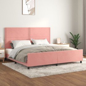Estructura cama sin colchón terciopelo rosa 200x200 cm Estructura cama sin colchón terciopelo rosa 200x200 cm